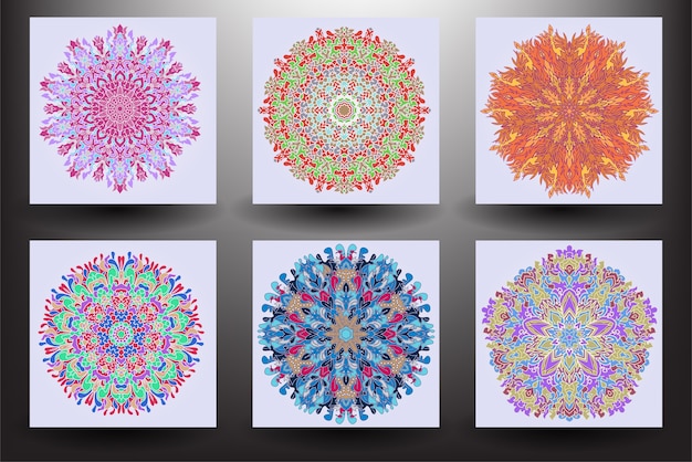 Set di colorato motivo floreale indiano mandala medaglione