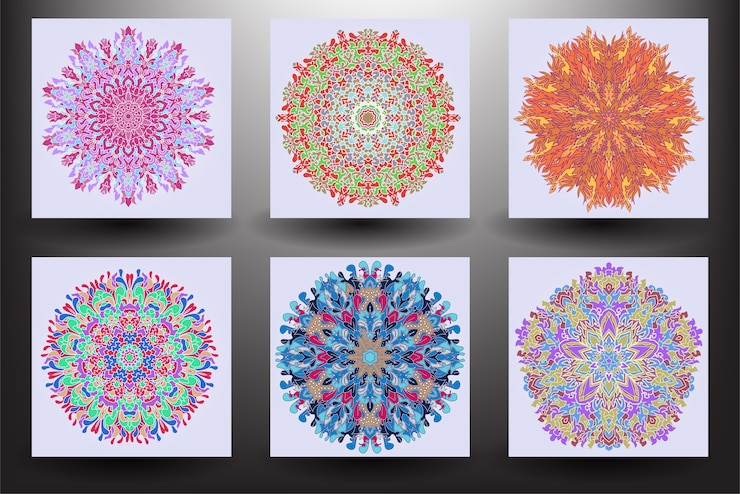 Vector set of  colorful mandala indian floral medallion pattern