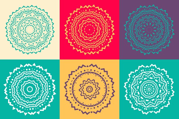 Vector a set of colorful mandalas with different colors
