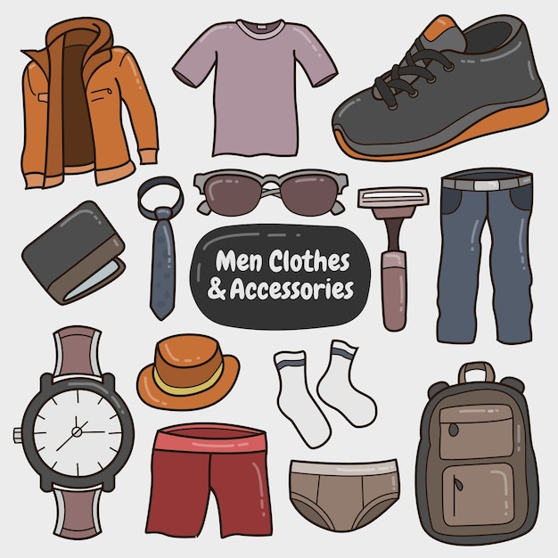 Vector set of colorful  men clothes and accessories