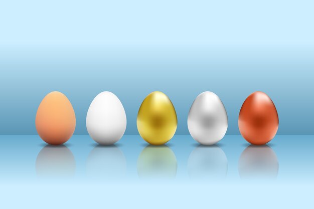 Vector set of colorful metallic eggs