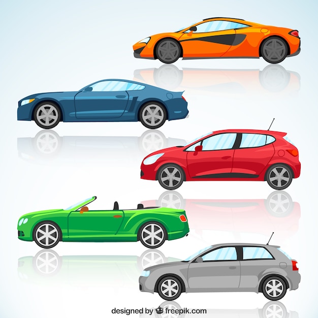 Set of colorful modern cars