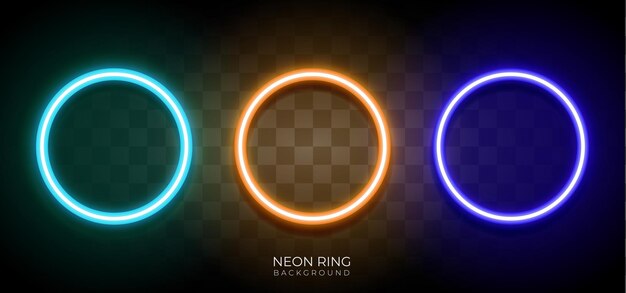 Set of colorful neon circle on transparent background