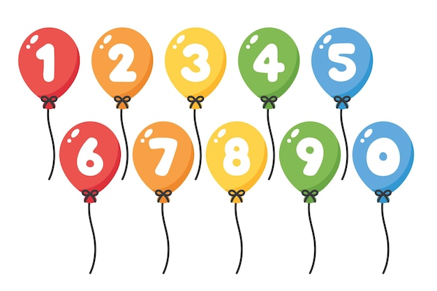 Set of colorful numbered balloons illustration Baby and kids party decoration