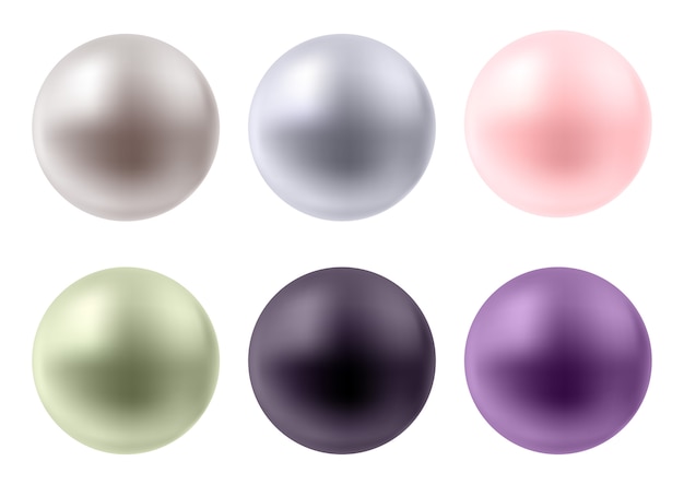 Vector set of colorful pearls. jewelry gemstones  on white background.