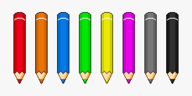 Набор разноцветных карандашей в стиле пиксель-арт