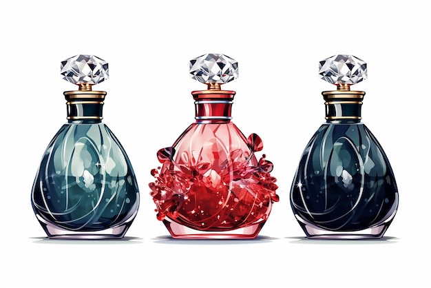 Set of colorful perfume bottles vector illustration in cartoon style