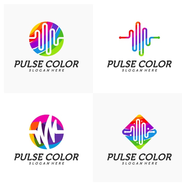 set of Colorful Pulse Logo minimalist vector, Colorful Pulse Icon Template, Creative design