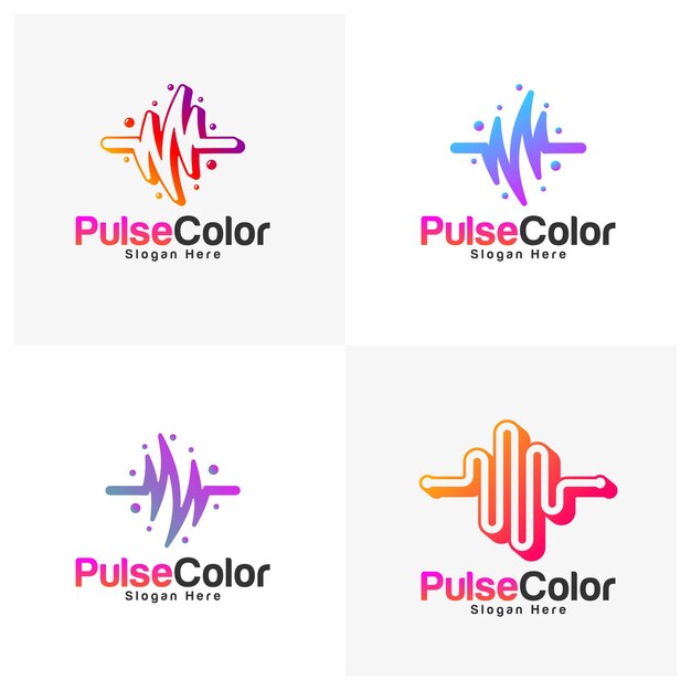Set di simboli colorati dell'icona del design creativo del modello di logo a impulsi colorati