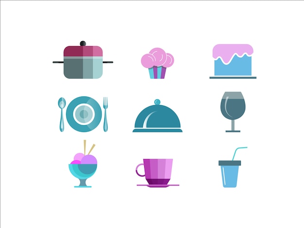 Set of colorful restaurant icon set