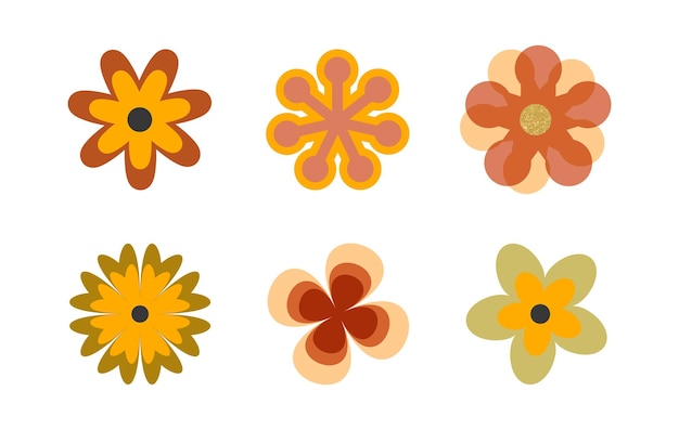 Set of colorful retro flowers Vector illustration