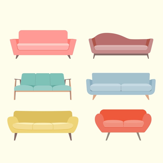 Set of colorful retro sofa. vector illustration