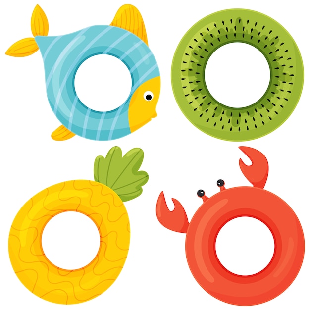 Set of colorful rubber swimming rings. flat style cartoon icon