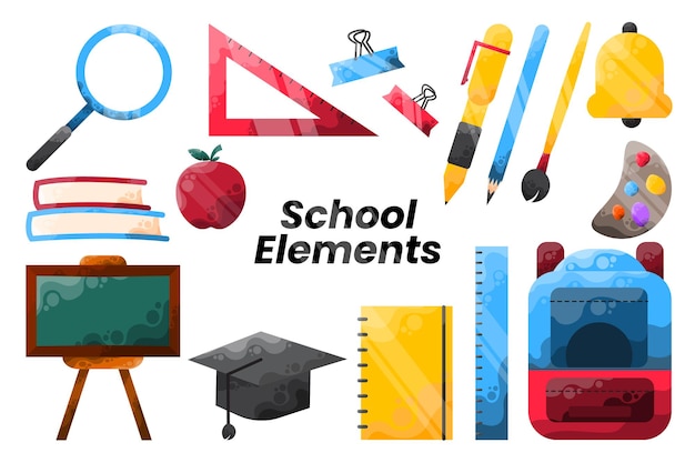 Set of colorful school elements icon vector