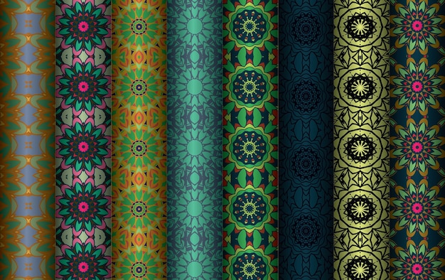 A set of colorful seamless patterns with a pattern of flowers seamless geometric repeated patterns