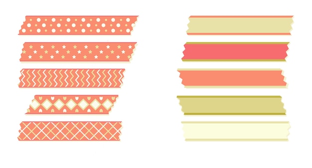 Vector set of colorful short washi tapes with various patterns