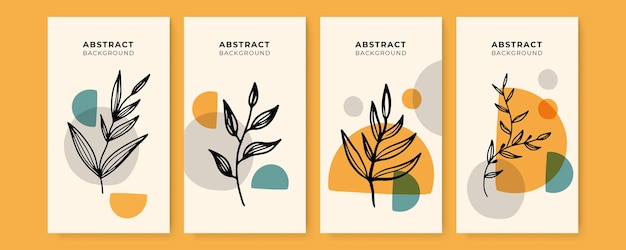 Set di modelli di design colorati per storie di social media con foglie e onde design boho organico creativo universale