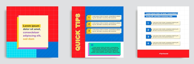 Set colorful social media tutorial, tips, trick, did you know post banner template
