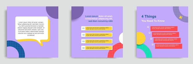 Vettore imposta tutorial colorati sui social media, suggerimenti, trucchi, conoscevi il modello di banner post?