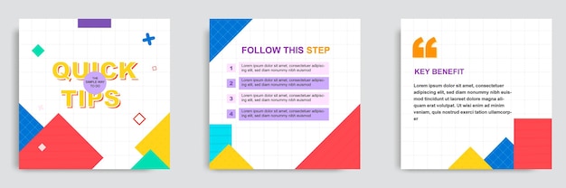 Set colorful social media tutorial, tips, trick, did you know post banner template