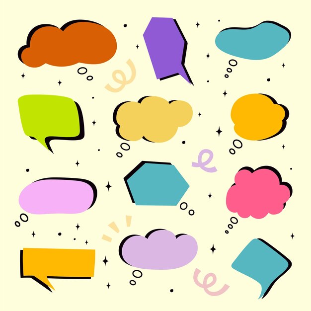 Vector set of colorful speech bubbles handdrawn chatting clouds chatting vector illustration