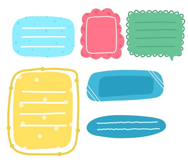 set of colorful sticker with short message hand drawn set of doodle bubble speech for chat symbol tag or label