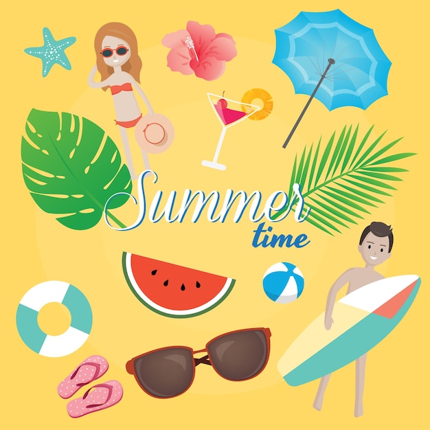 Set of colorful summer vector icon elements