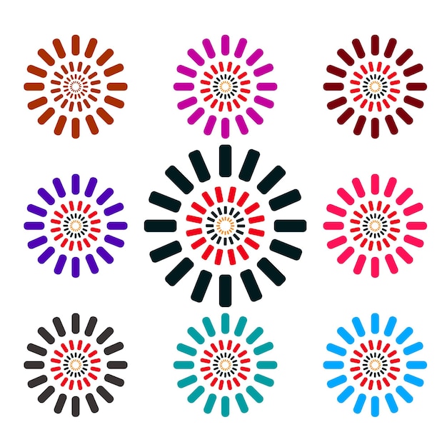 Set of colorful sunburst icons in flat style Vector illustration