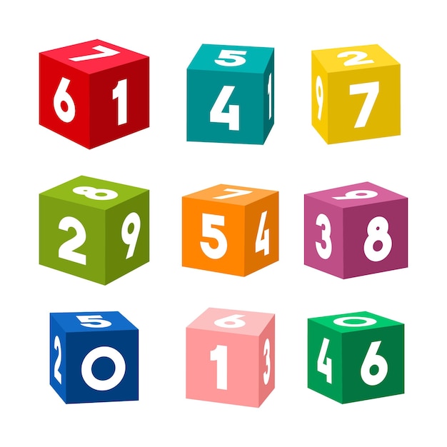 Vector set of colorful toy bricks with numbers. single cubes isolated