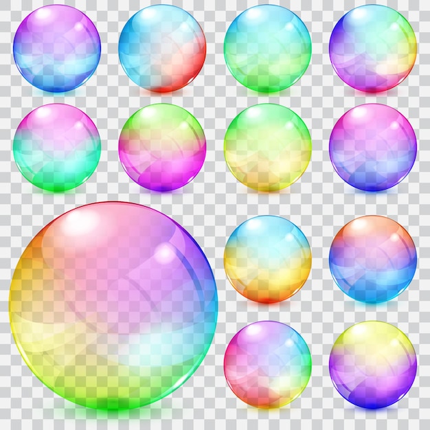 Set of colorful transparent glass spheres