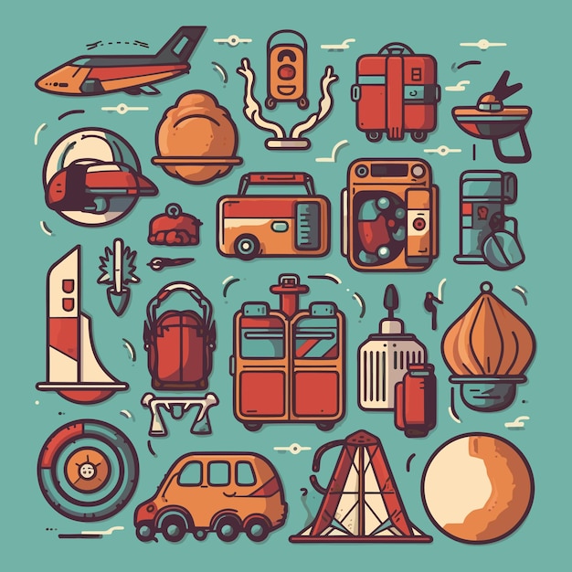 Set of colorful travel icons illustration pack