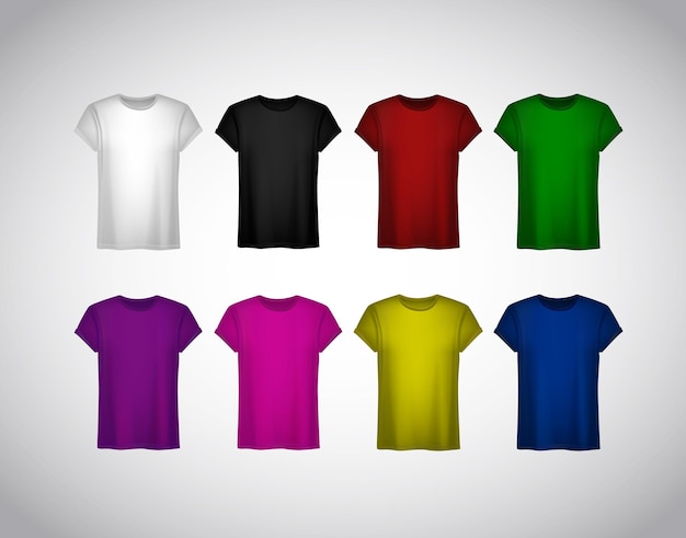Vector set of colorful tshirt for men realistic mockup
