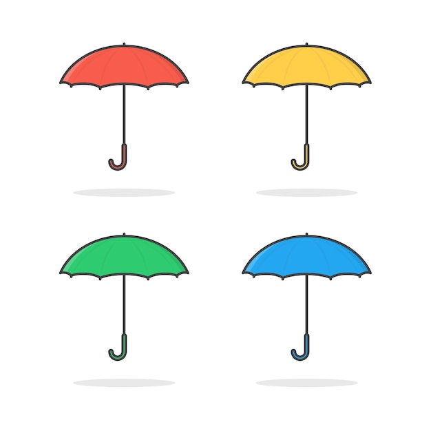 Set Of Colorful Umbrellas Flat