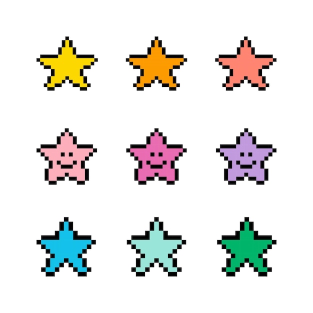 set of colorful and various star shape pixel icons vector illustration.