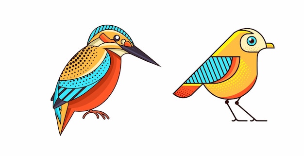 set of colorful vector birds