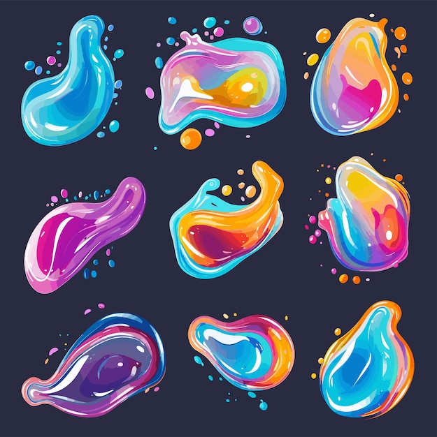 Set of colorful vector liquid splash shape
