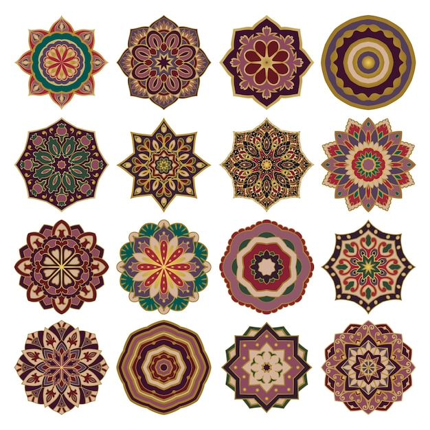 Set of colorful vector mandalas. Colorful design elements.