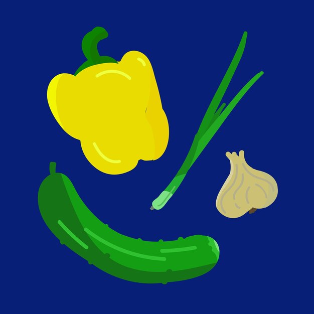 Set of colorful vegetables on a blue background