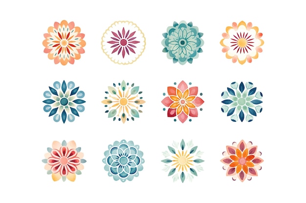 set of colorful Watercolor Vintage Mandala art design decorative and Intricate Floral Design