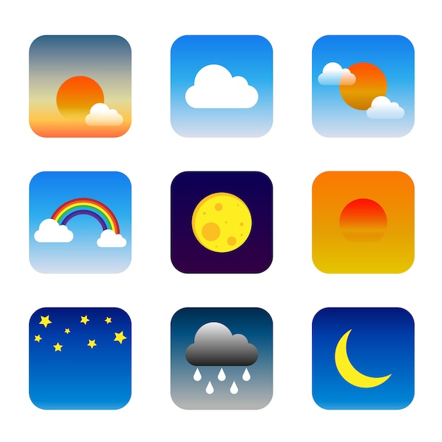 Vector set of colorful weather widget icons