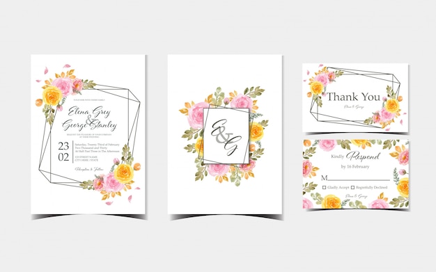 Set of colorful wedding invitation cards