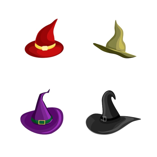 Una serie di cappelli da strega colorati vector cartoon illustration