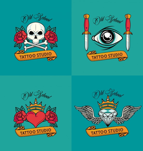 Vector set of colorfull tattoos styles