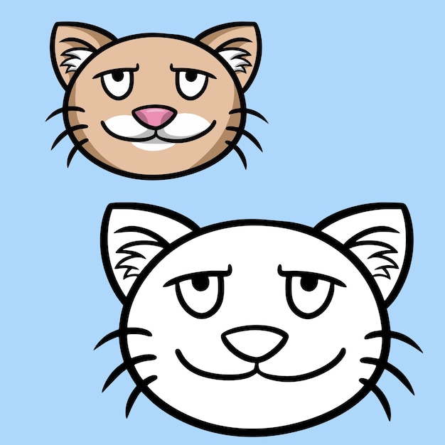 A set for coloring books monochrome and color pictures Light beige cat cat face closeup cartoon vector