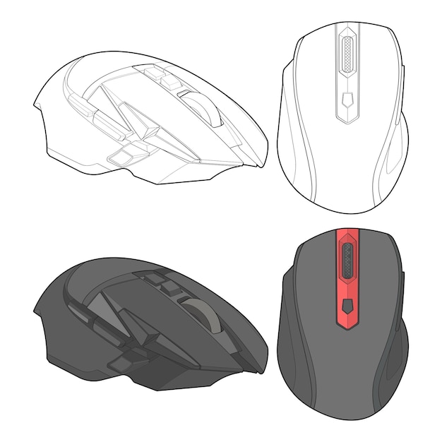 Set of coloring computer mouse outline drawing vector computer mouse in a sketch style computer mouse training template outline vector illustration