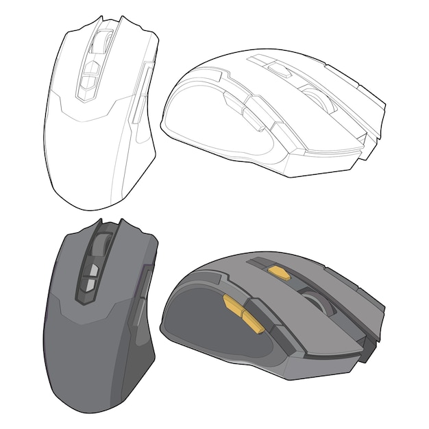 Set of coloring computer mouse outline drawing vector Computer Mouse in a sketch style Computer Mouse training template outline vector Illustration