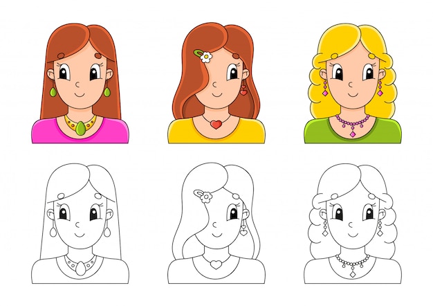 Vector set coloring page for kids.