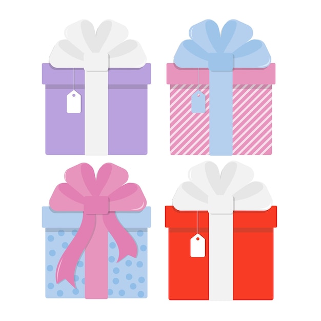 Set of colourful gift boxes with ribbon.