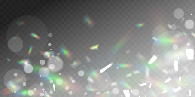 Vector a set of colourful vector lens crystal rainbow light and flare transparent effectsoverlay for back