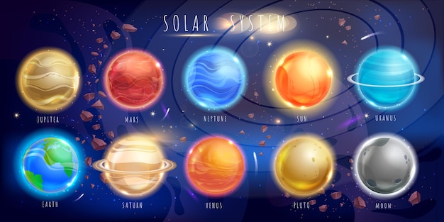 Set of colours planets. space background